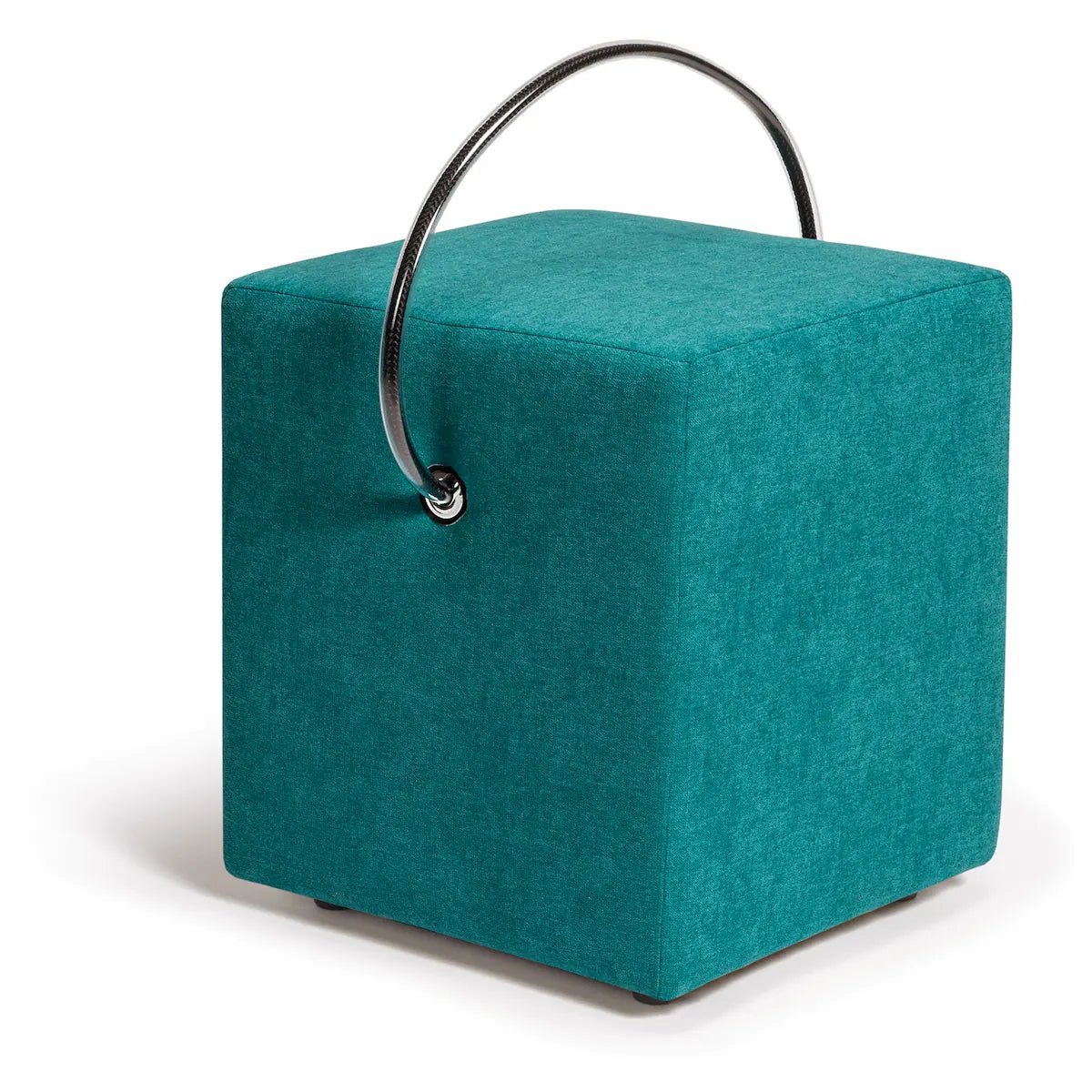 Classic-Line-Design-Hocker in Türkis – gepolstert, mit Tragegriff, Hockerhelden Manufaktur