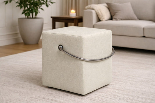 Polsterhocker Beige mit Griff Polsterhocker - Hockerhelden – Handgefertigte Polsterhocker