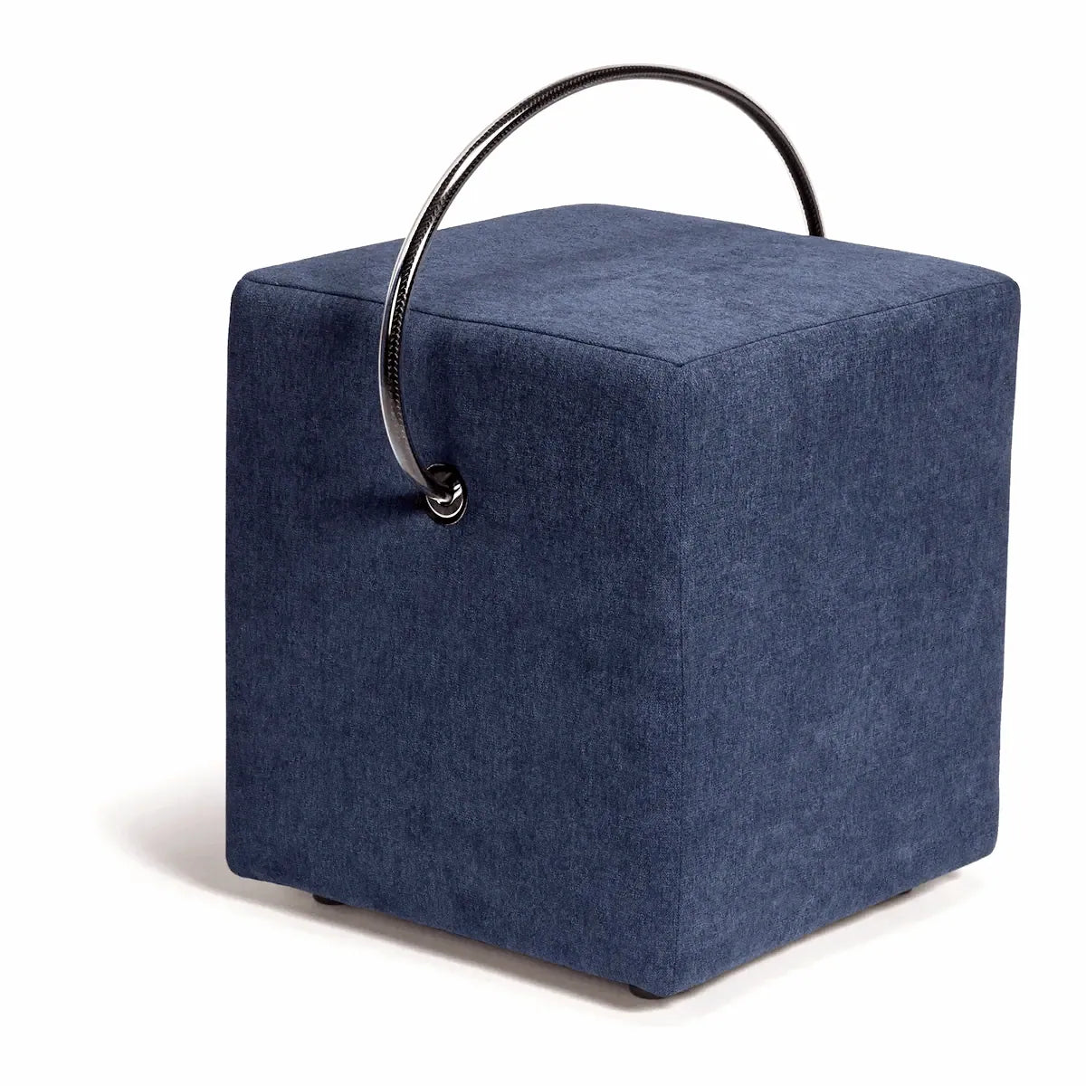 Classic-Line-Design-Hocker in Blau – gepolstert, mit Tragegriff, Hockerhelden Manufaktur