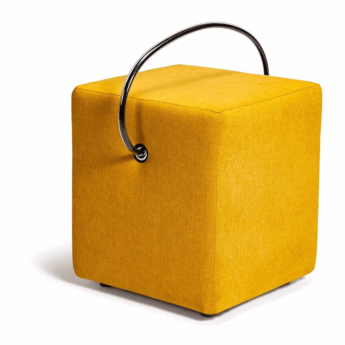 Classic-Line-Design-Hocker in Gelb – gepolstert, mit Tragegriff, Hockerhelden Manufaktur