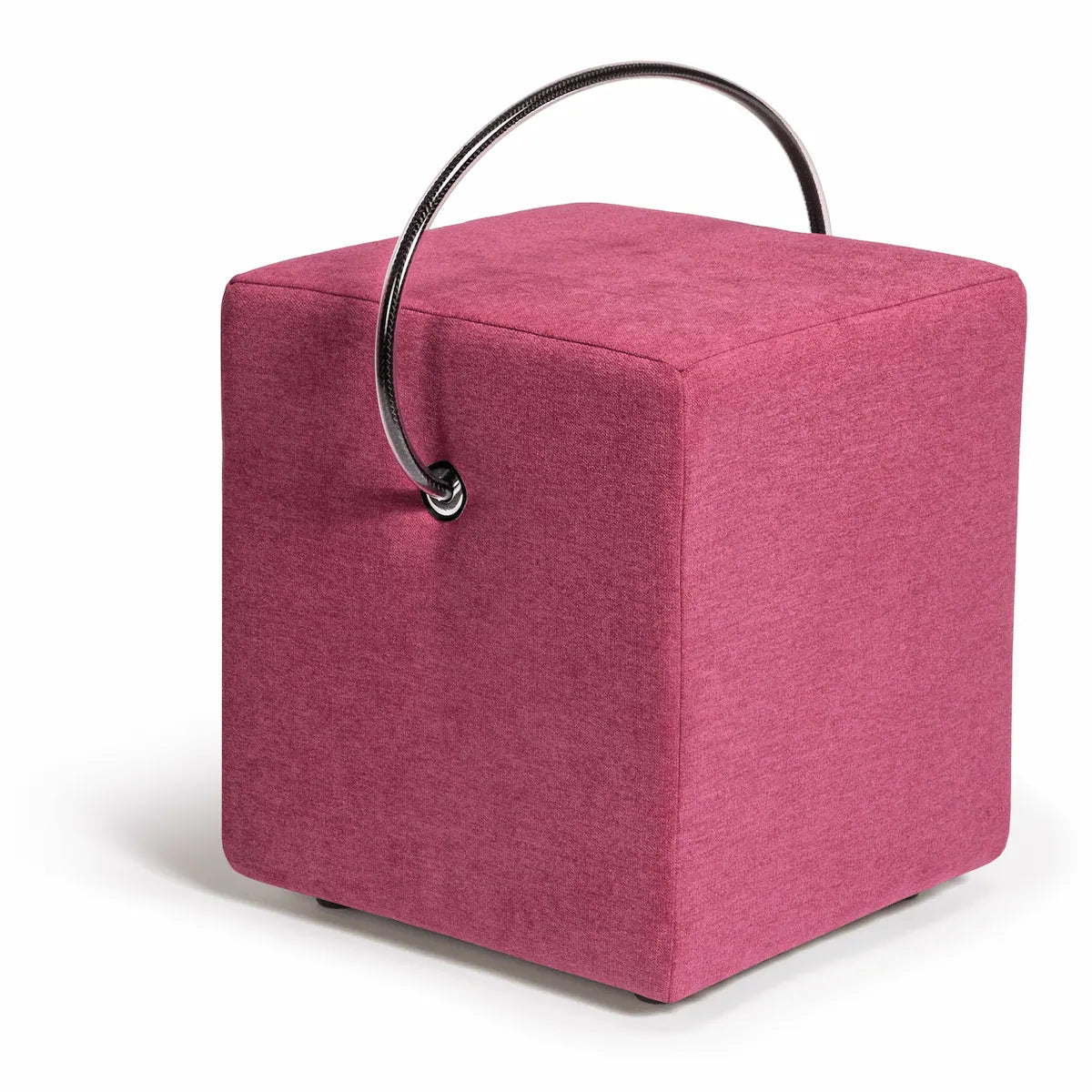 Classic-Line-Design-Hocker in Rosa – gepolstert, mit Tragegriff, Hockerhelden Manufaktur