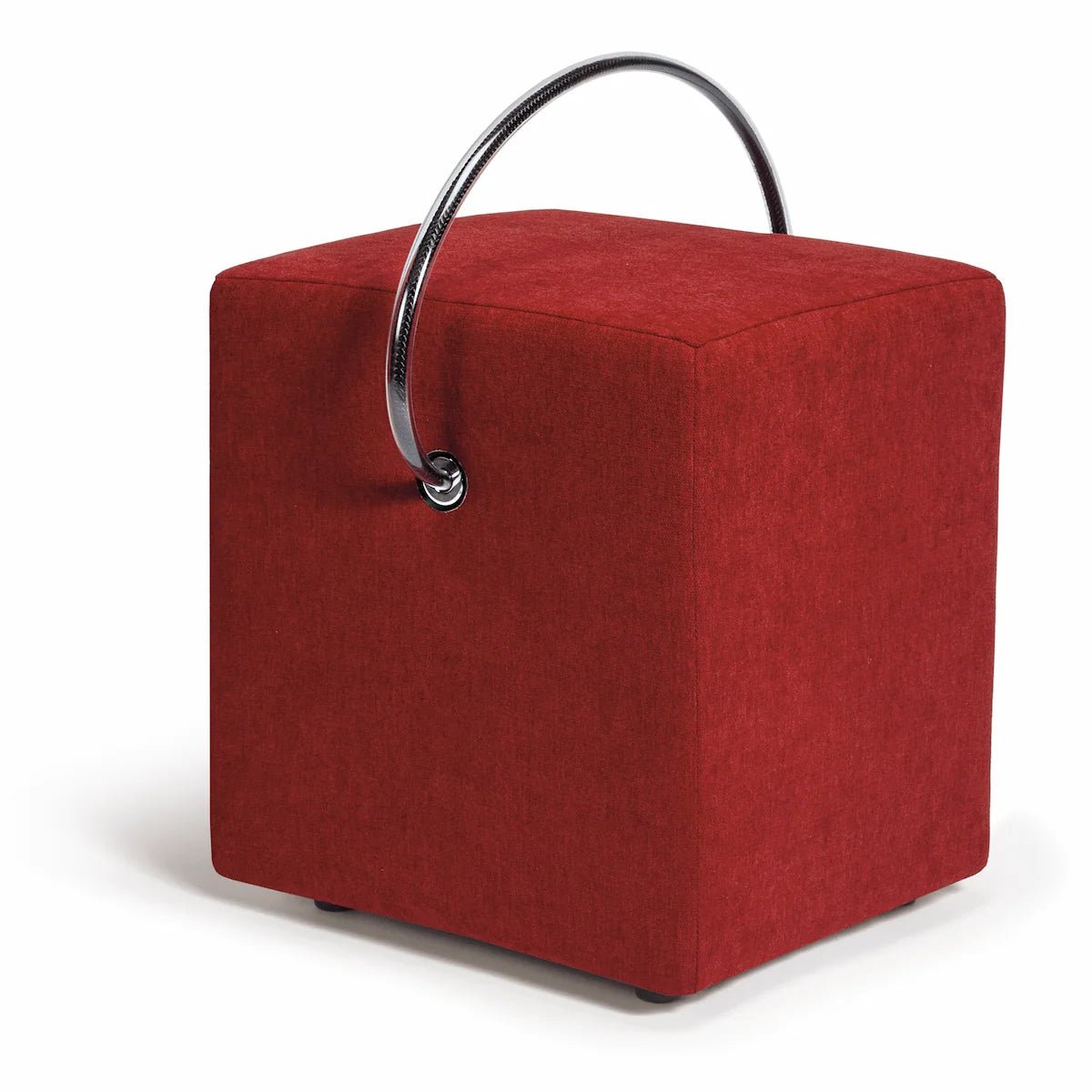 Classic-Line-Design-Hocker in Rot – gepolstert, mit Tragegriff, Hockerhelden Manufaktur