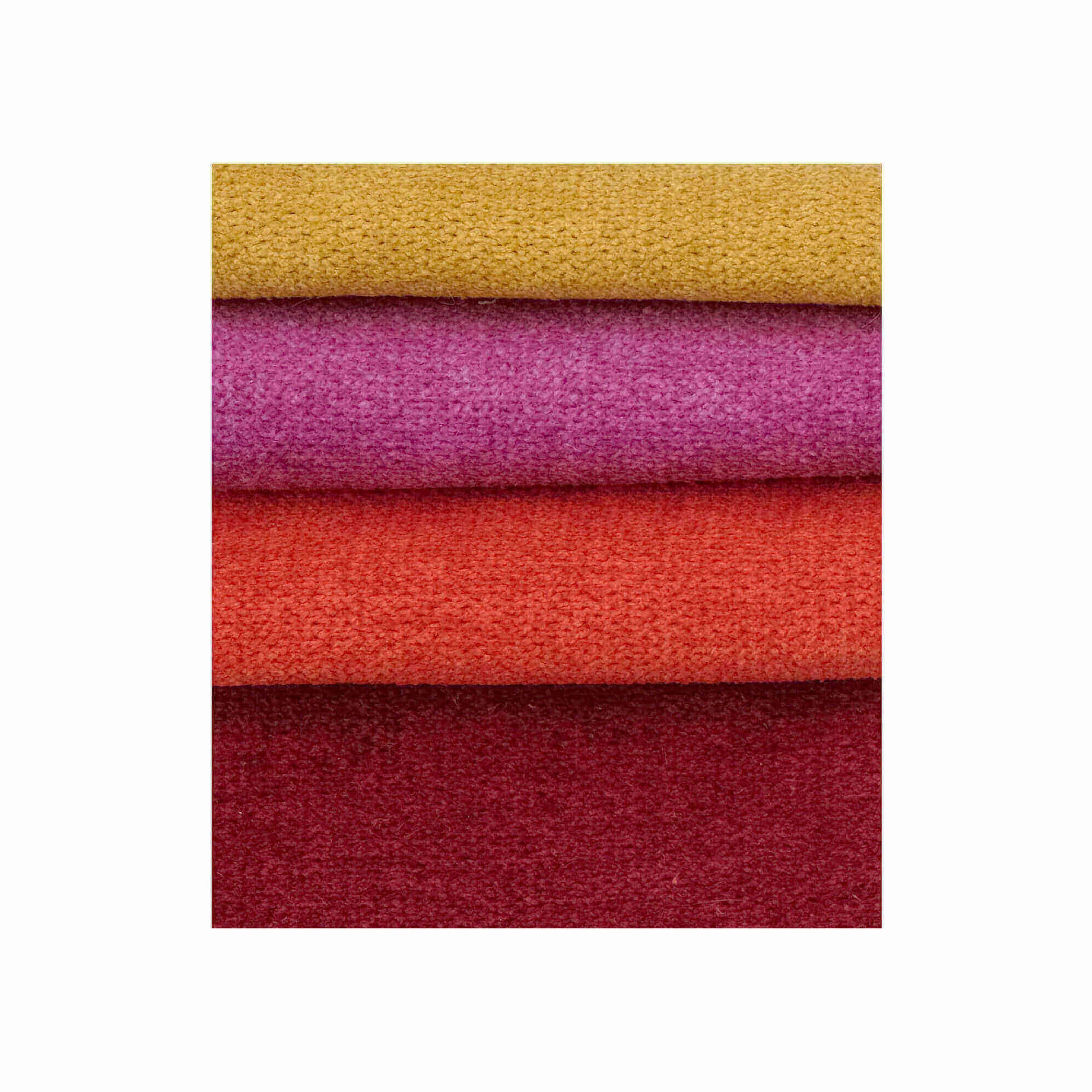 Farbmuster warme Farben – Stoffproben in Gelb, Rosa, Orange und Rot für Hockerhelden Designhocker