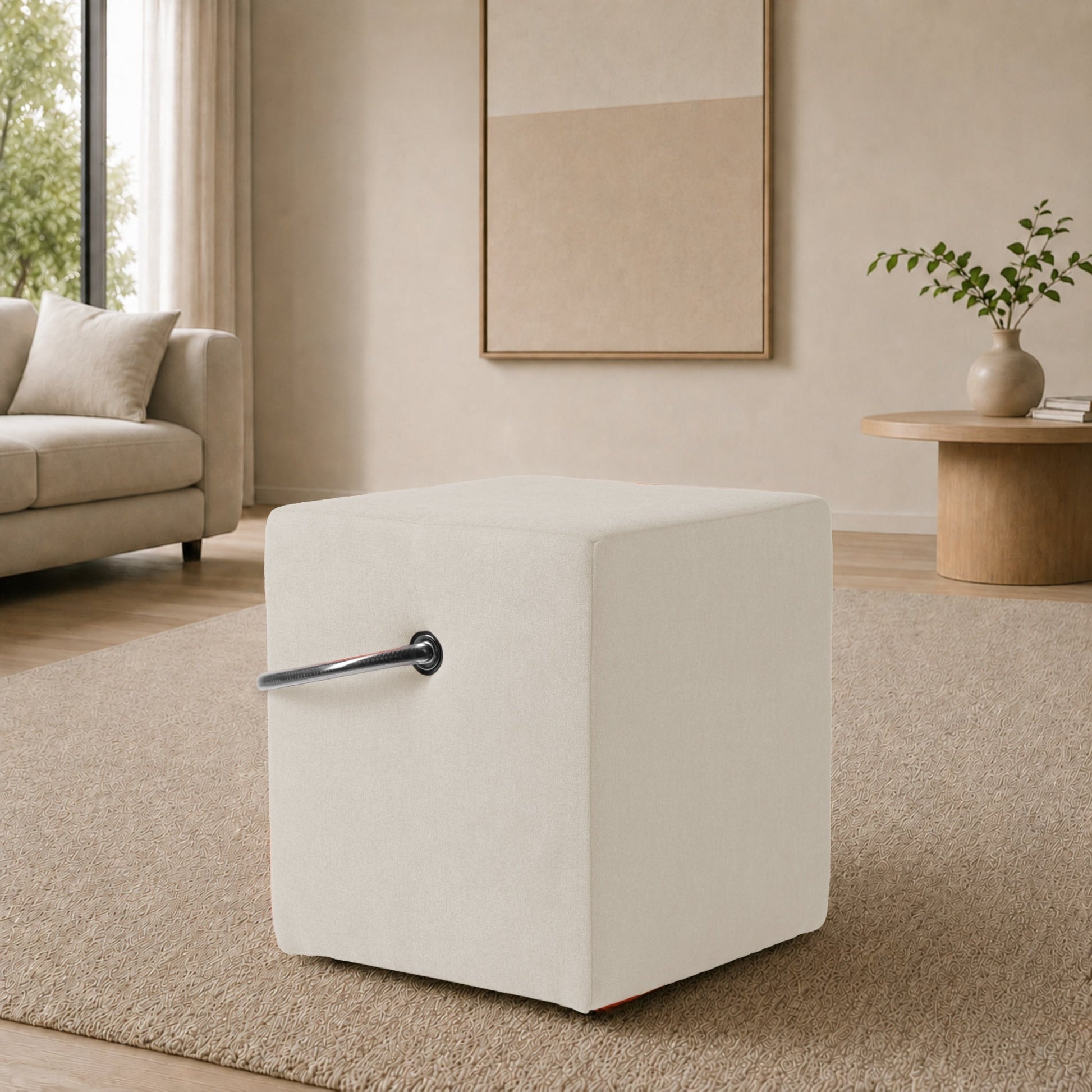 Polsterhocker Beige mit Griff Polsterhocker - Hockerhelden