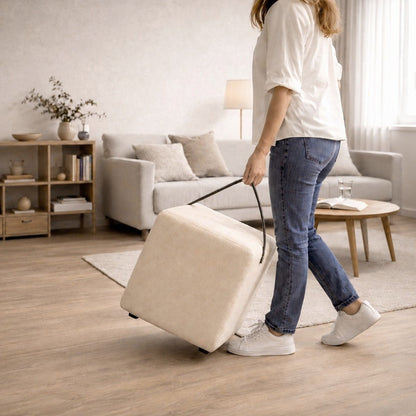 Polsterhocker Beige mit Griff Polsterhocker - Hockerhelden® – Handgefertigte Polsterhocker