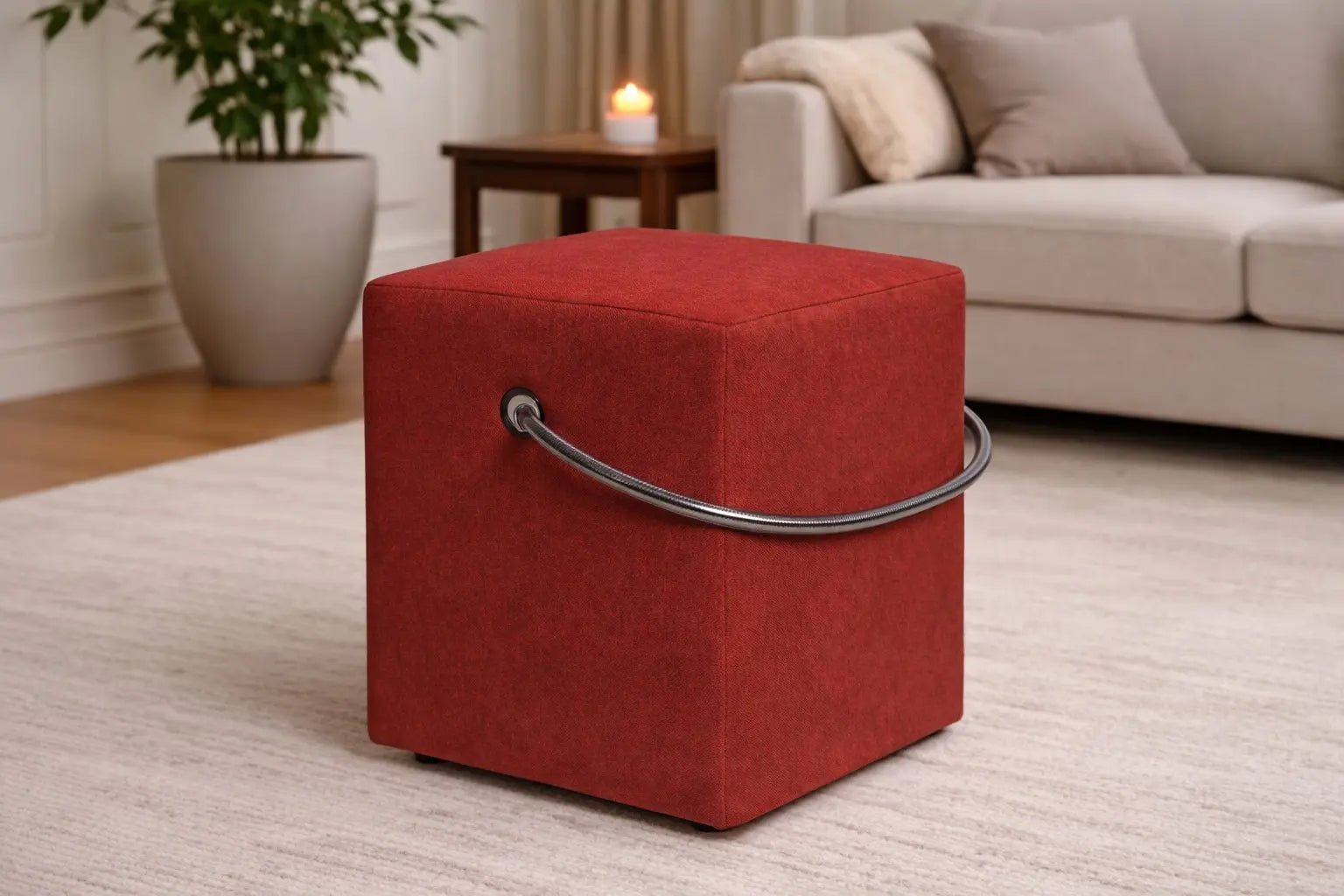 Polsterhocker in Rot mit Tragegriff – handgefertigt in Heidelberg Polsterhocker - Hockerhelden – Handgefertigte Polsterhocker